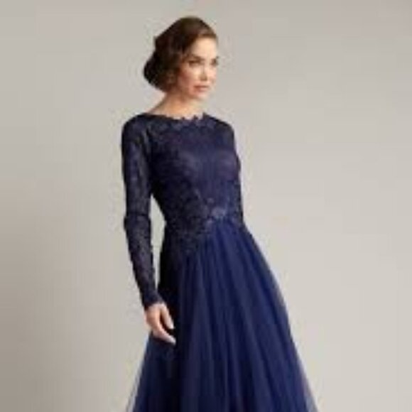 Tadashi Shoji Dresses & Skirts - Tadashi Shoji Saitta midnight blue lace embroidered tulle midi cocktail dress 2